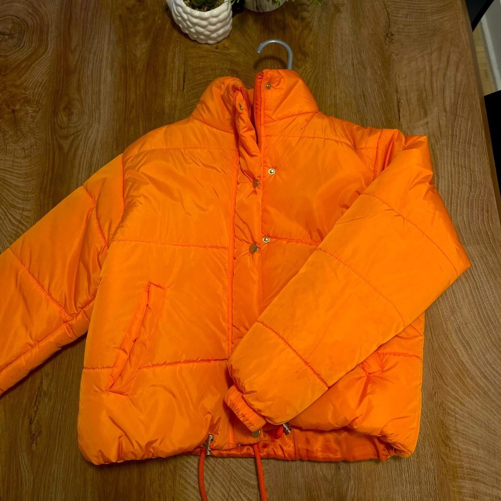 Orange winter puffer jacket